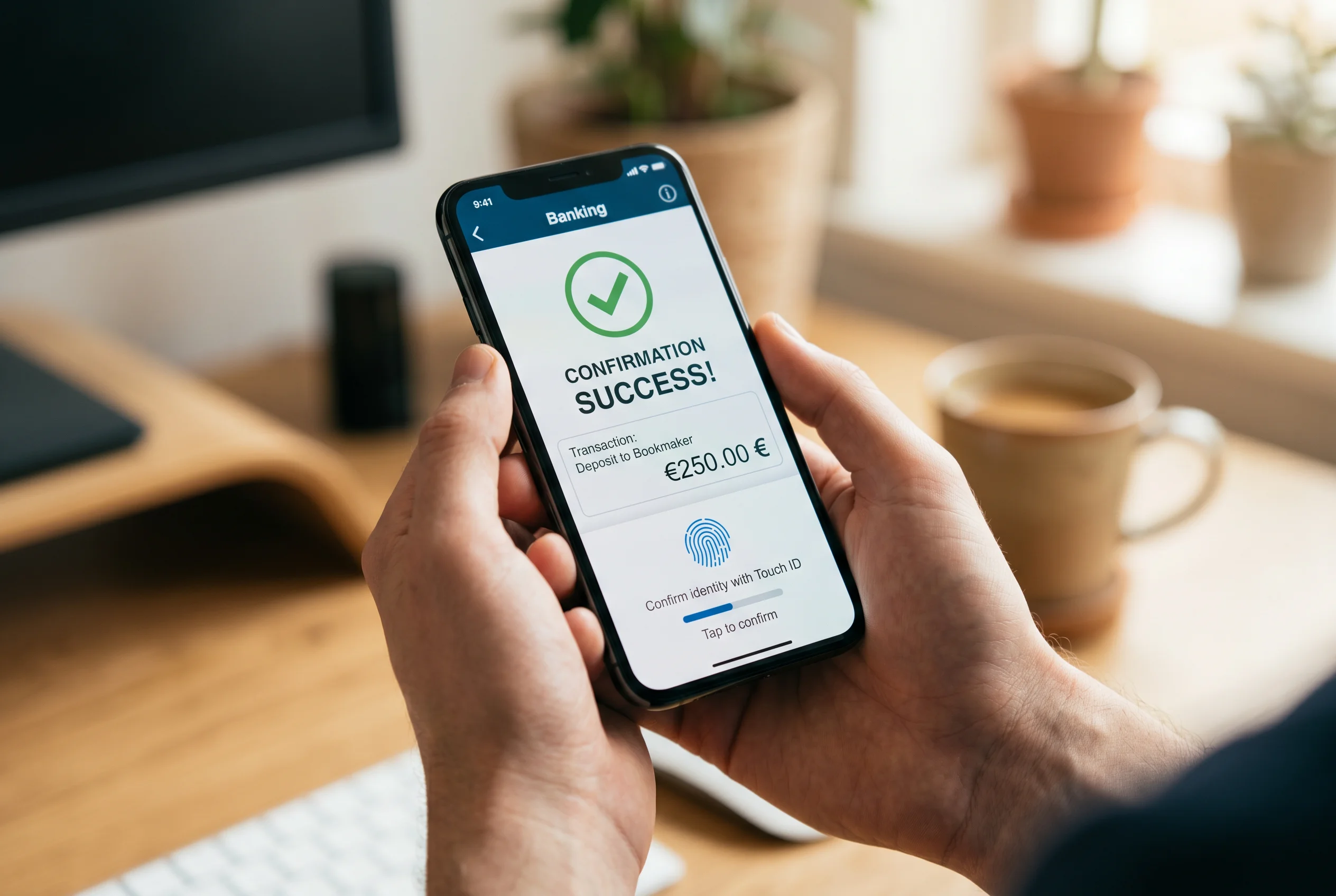 Smartphone met iDEAL-betaling in de vertrouwde bankomgeving voor een sportweddenschap