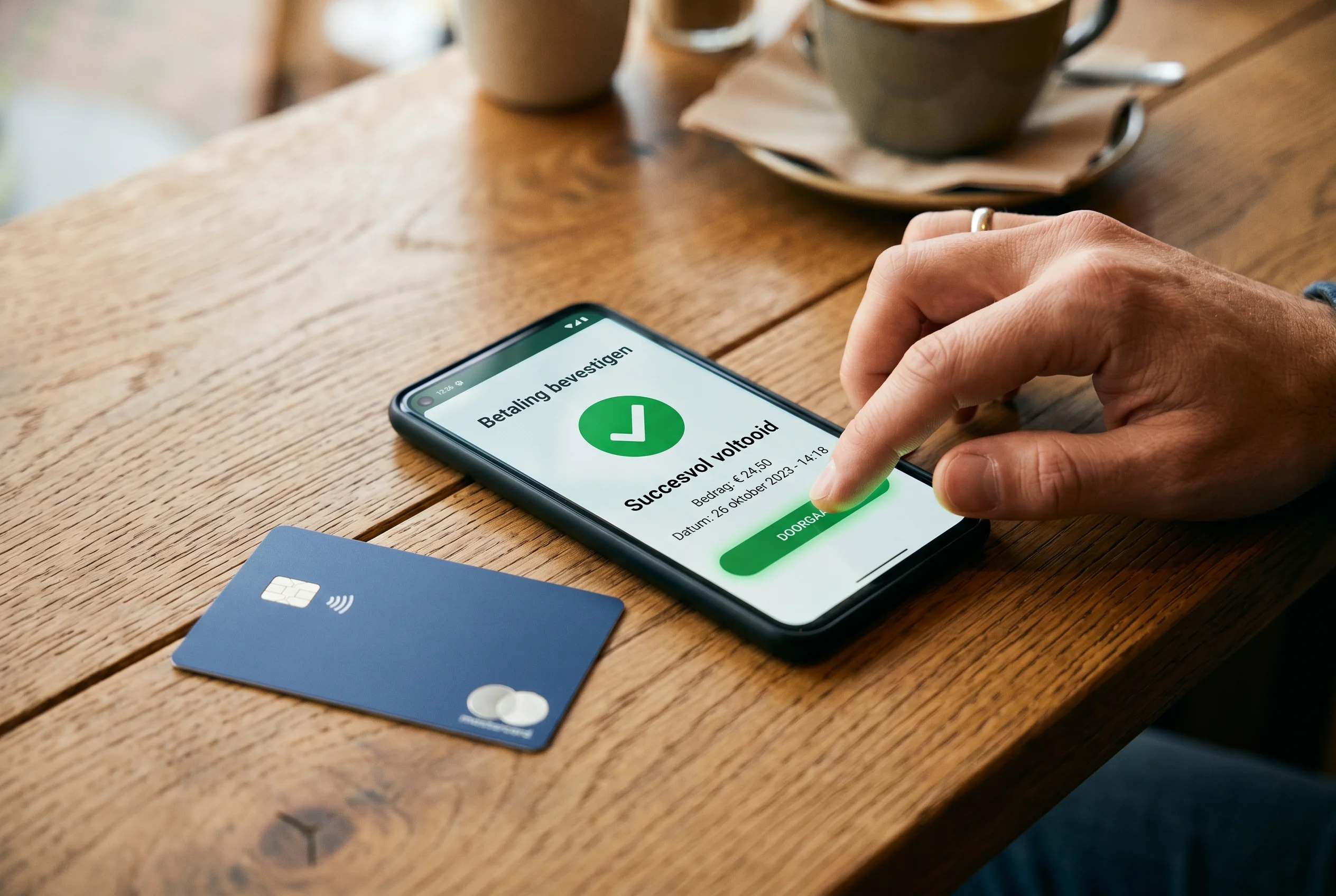 Nederlandse bankpassen naast een smartphone met iDEAL-betaling bij een bookmaker